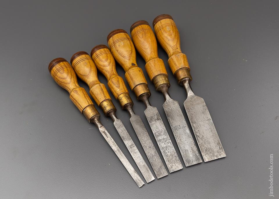 Magnificent Set of Fine MARPLES Beveled Edge Tang Firmer Chisels with Decals - 96320