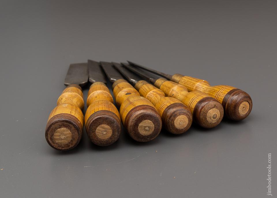 Magnificent Set of Fine MARPLES Beveled Edge Tang Firmer Chisels with Decals - 96320