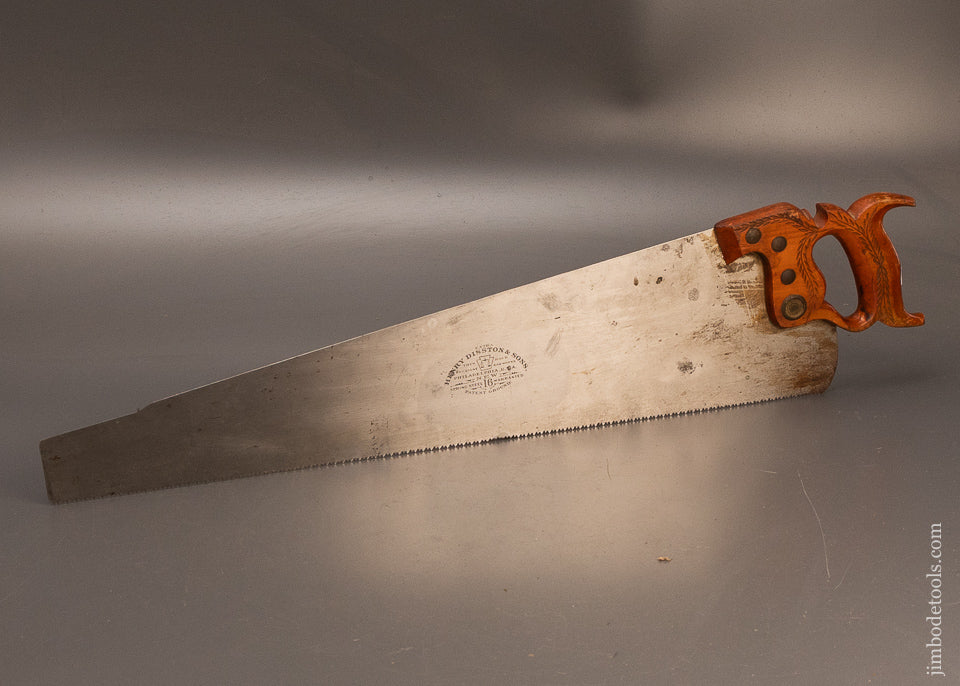 Stunning New Old Stock Spring Steel DISSTON No. 16 Hand Saw Straight & Sharp - 119763