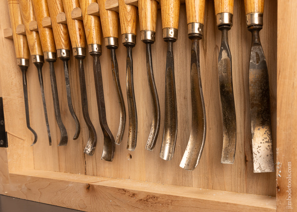 Comprehensive Set of 39 BUCK BROS. Carving Tools Chisels Gouges in Maple Cabinet - 116622