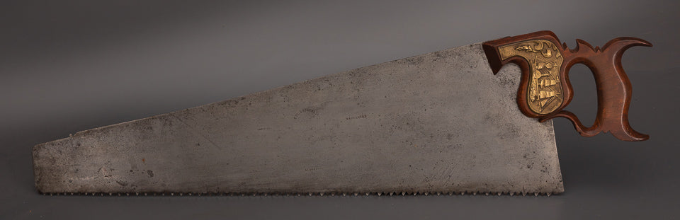 Rare & Spectacular T. TILLOTSON Monster 28 Inch Rip Hand Saw with Brass Escutcheon - EXCELSIOR 103080