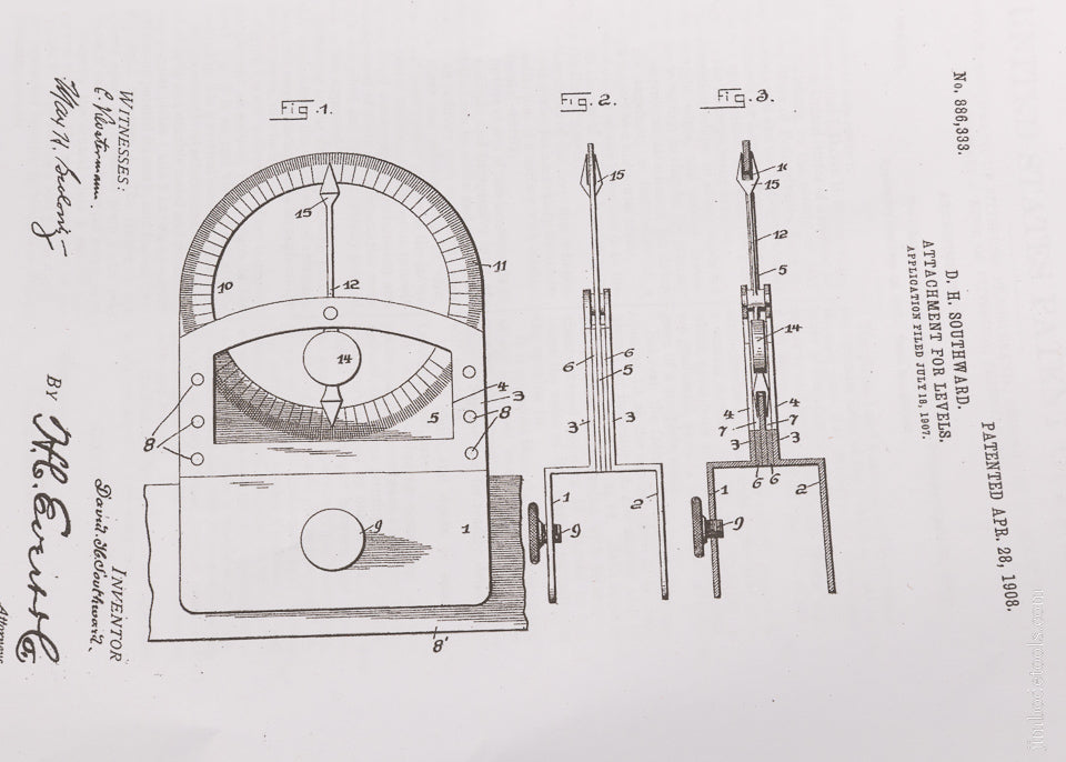 Rare One of Two Known Patented 1908 Inclinometer Level SUPERIOR LEVEL CO. Pittsburg, PA Southward Patent - EXCELSIOR 104458