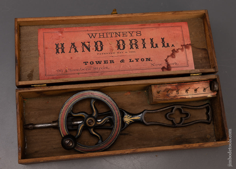 Special 1886 WHITNEY’S PATENT Hand Drill with Bits Wrench & Original Box - EXCELSIOR 109362