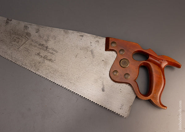 Near Mint Vintage DISSTON D-8 Thumb Hole Rip Hand Saw - EXCELSIOR 113555