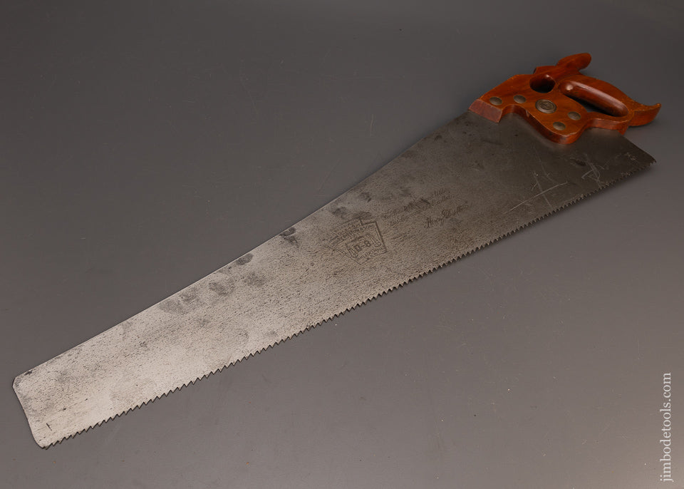 Near Mint Vintage DISSTON D-8 Thumb Hole Rip Hand Saw - EXCELSIOR 113555