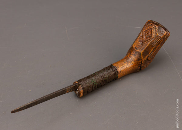 World Class Carved Native American Crooked Knife with Axe, Masonic Symbol, Peavy - EXCELSIOR 115704