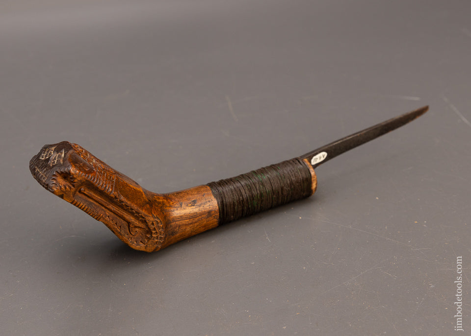 World Class Carved Native American Crooked Knife with Axe, Masonic Symbol, Peavy - EXCELSIOR 115704 - AS OF MAY 28