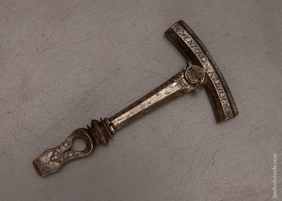 Stunning-DATED-1734-Engraved-Combination-Tool-Flint-Knapping-Hammer-&-Screwdriver-EXCELSIOR-117572