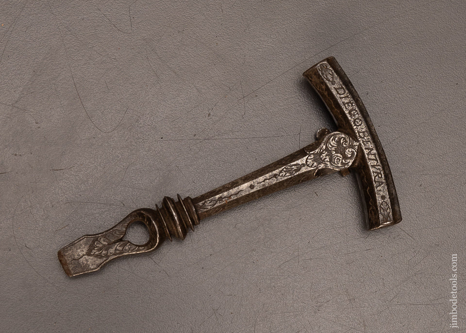 Stunning-DATED-1734-Engraved-Combination-Tool-Flint-Knapping-Hammer-&-Screwdriver-EXCELSIOR-117572