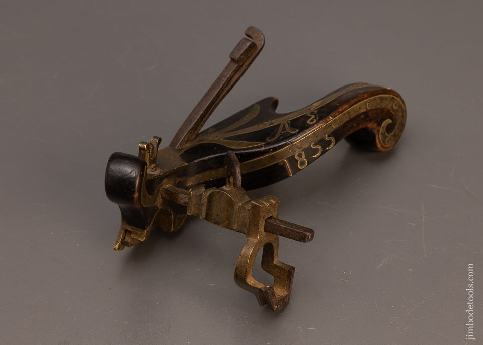 Spectacular-DATED-&-Brass-Inlaid-Carriage-Maker’s-Plow-Plane-EXCELSIOR-118055