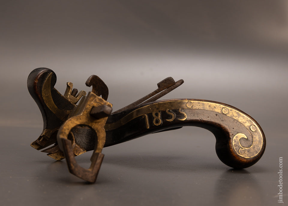 Spectacular-DATED-&-Brass-Inlaid-Carriage-Maker’s-Plow-Plane-EXCELSIOR-118055