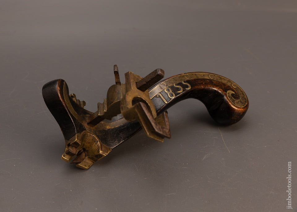 Spectacular-DATED-&-Brass-Inlaid-Carriage-Maker’s-Plow-Plane-EXCELSIOR-118055
