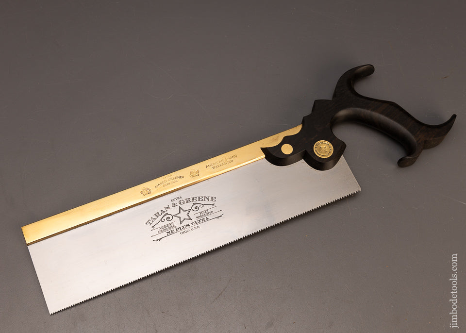 Rare-&-Mint-TARAN-&-GREENE-Triple-Cove-Brass-Back-Saw-with-GABON-Ebony-Handle-EXCELSIOR-118309