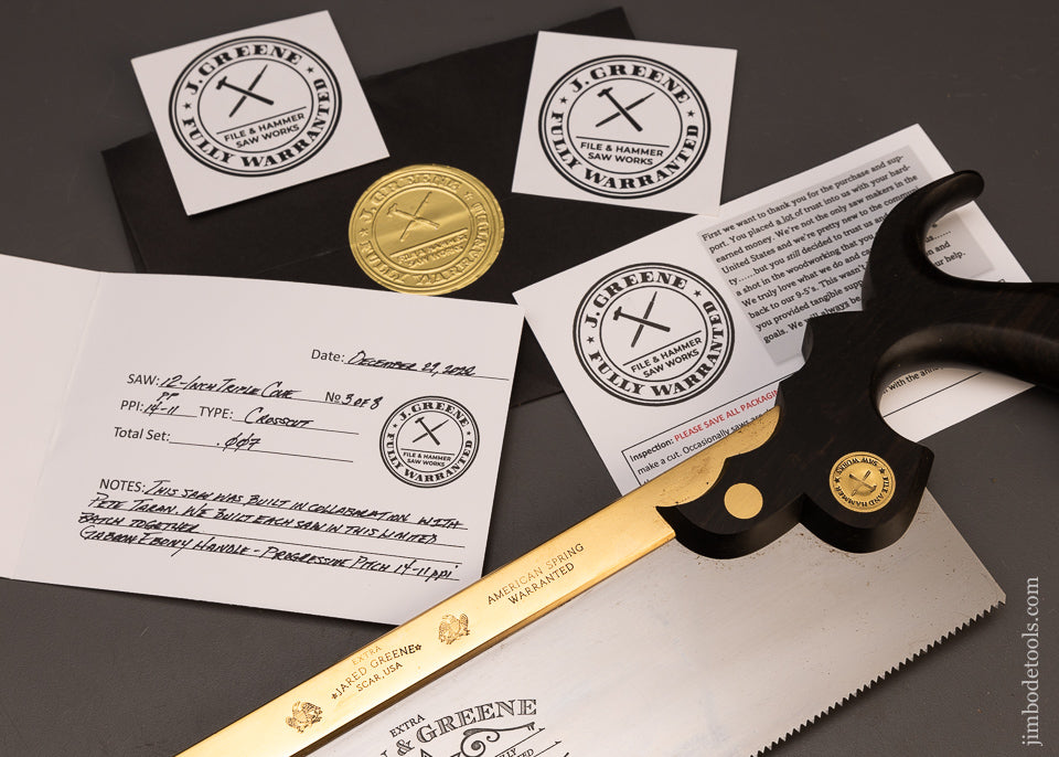 Rare-&-Mint-TARAN-&-GREENE-Triple-Cove-Brass-Back-Saw-with-GABON-Ebony-Handle-EXCELSIOR-118309