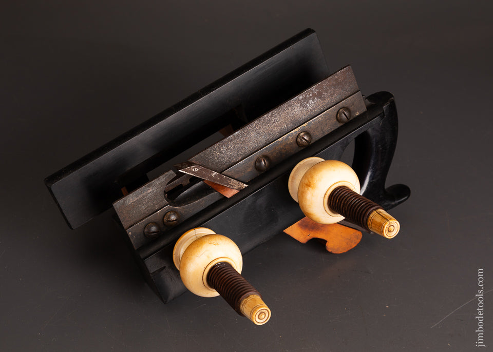 Spectacular-Solid-Ebony-Plow-Plane-by-DEFOREST-with-Ivory-Tips-and-Nuts-EXCELSIOR-121816-AS-OF-SEPT-21