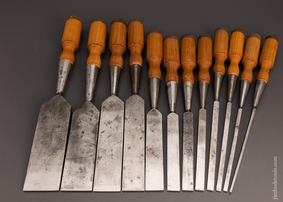 Clean Complete Set of 12 T.H. WITHERBY Bevel Edge Socket Firmer Chisels - 100124