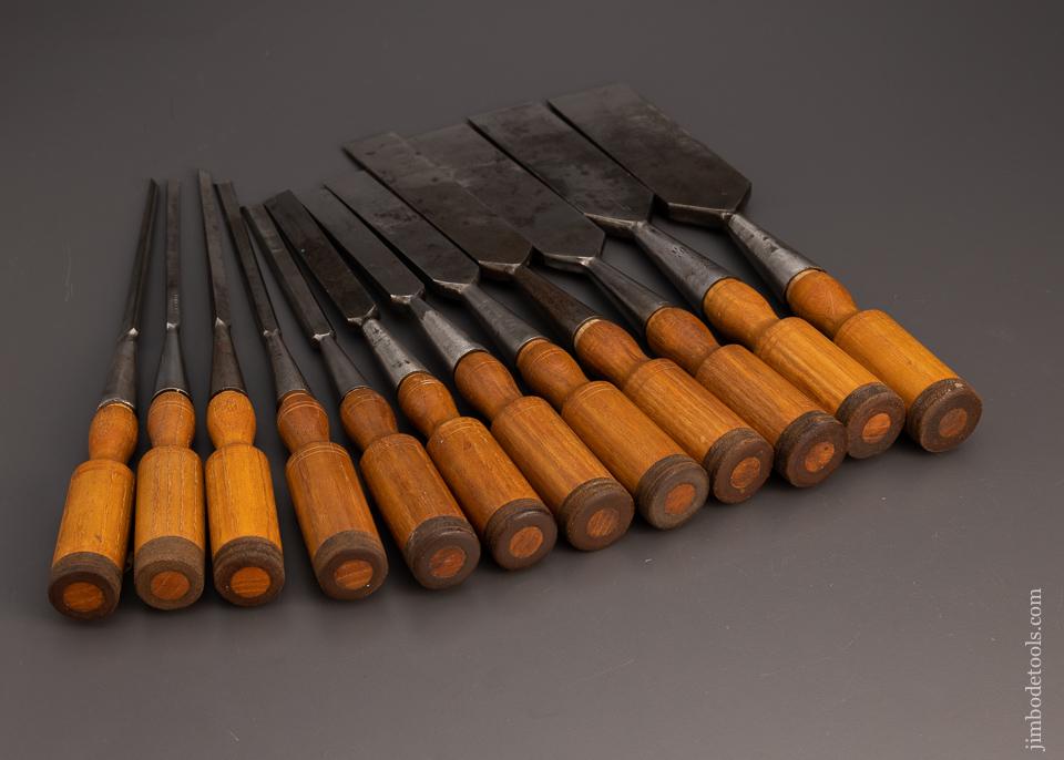 Clean Complete Set of 12 T.H. WITHERBY Bevel Edge Socket Firmer Chisels - 100124