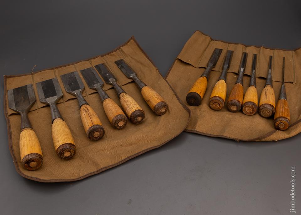 Fantastic Vintage Set of 12 BUCK BROS. Socket Firmer Bevel Edge Chisels - 100707