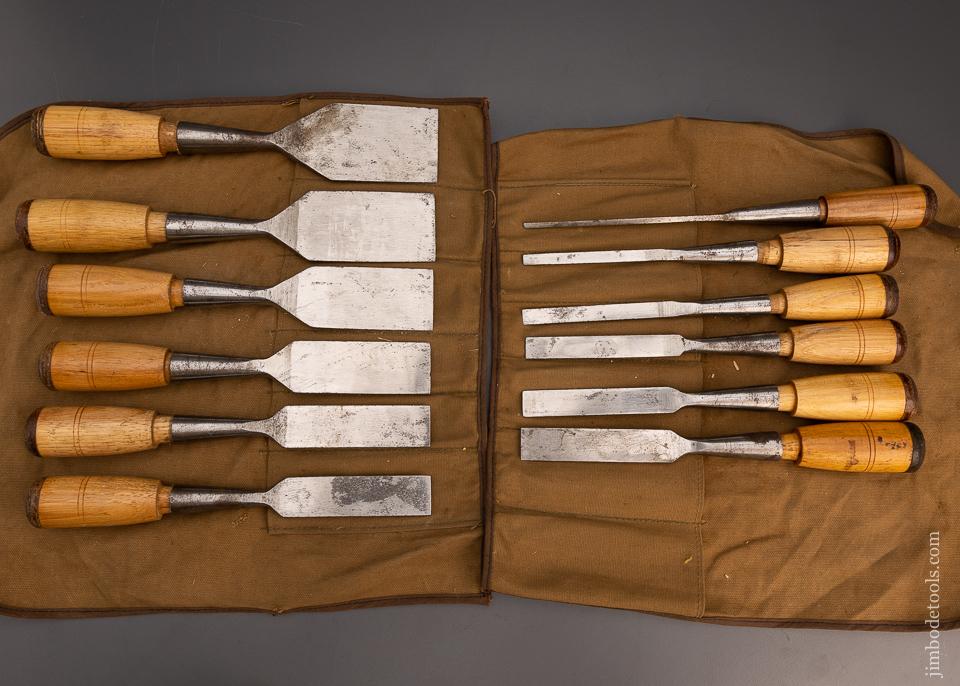 Fantastic Vintage Set of 12 BUCK BROS. Socket Firmer Bevel Edge Chisels - 100707