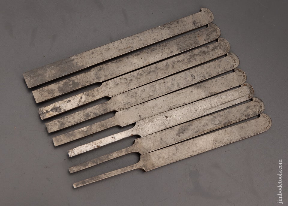 Complete Graduated Set of 8 Plow Plane Irons for OHIO TOOL CO. Center Wheel Plow Plane - 101177