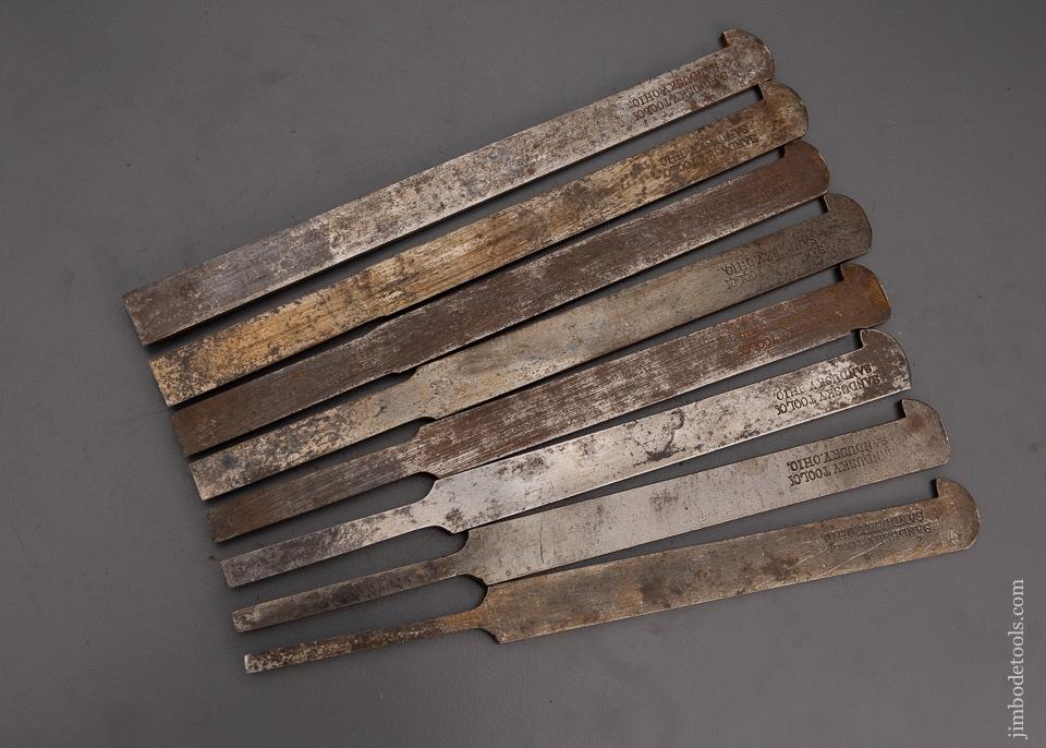 Complete Set of 8 SANDUSKY Plow Plane Irons for Center Wheel Plow Plane - 101216
