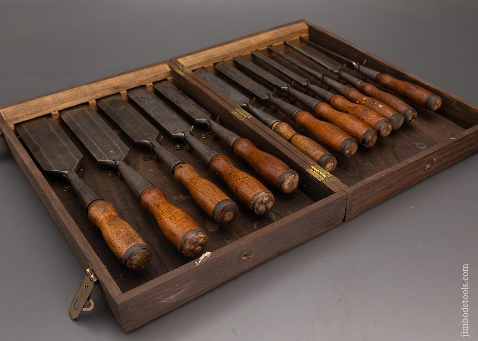 Magnificent Complete Set of 12 C.E. JENNINGS Bevel Edge Socket Firmer Chisels in Original Box - 101233