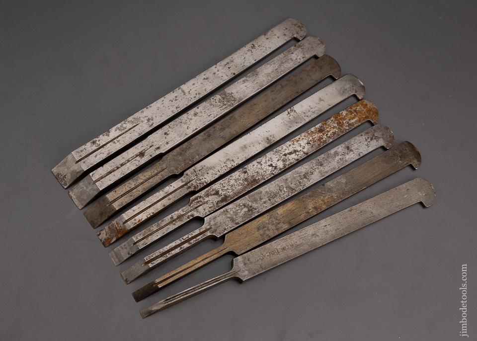 Complete Set of 8 SANDUSKY Plow Plane Irons for Center Wheel Plow Plane - 101238