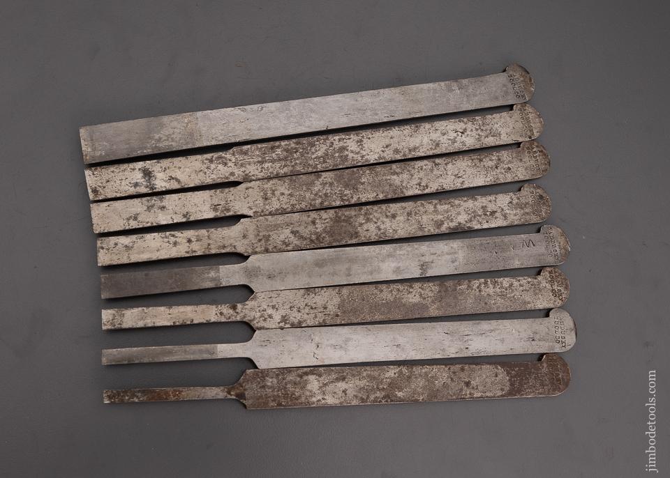 Complete Set of 8 SANDUSKY Plow Plane Irons for Center Wheel Plow Plane - 101246