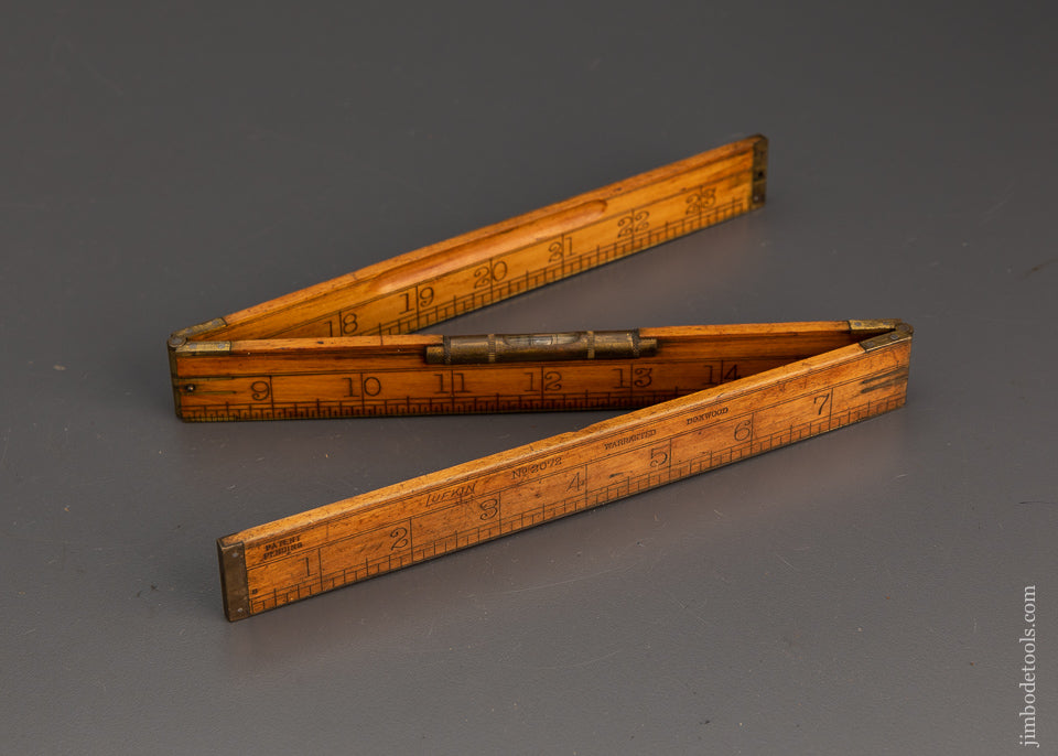 LUFKIN No. 2072 Folding Rule Level with Inset Plumb Vial, Rare half bound. Good+ - 101659