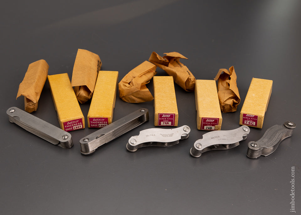 5 LUFKIN Screw Pitch Gages & 2 Thickness Gages Mint in Boxes - 101700