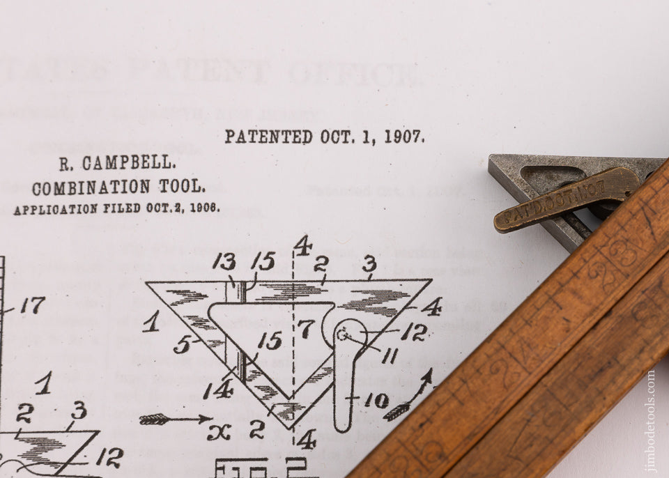 Rare CAMPBELL PATENT Combination Tool & Rule Attachment - 101770