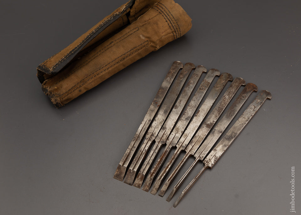 Fine Graduated Set of 8 Plow Plane Irons by C. NURSE - 101925