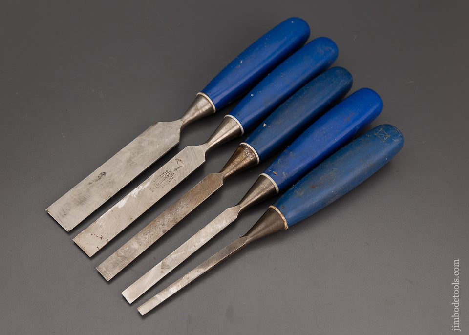 Fine Set of 5 MARPLES Bevel Edge Blue Chip Chisels - 102179