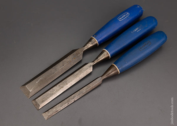 Fine Set of 3 MARPLES Bevel Edge Blue Chip Chisels - 102181