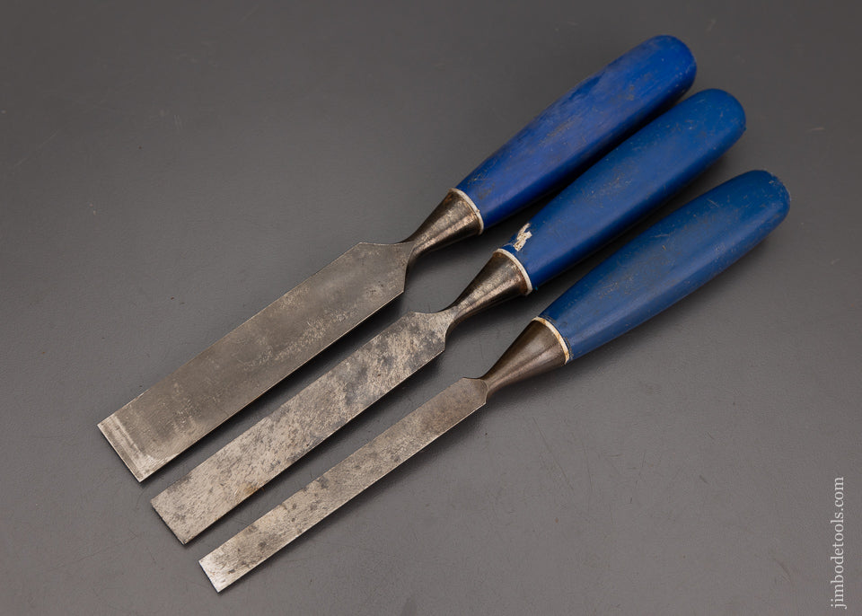 Fine Set of 3 MARPLES Bevel Edge Blue Chip Chisels - 102181