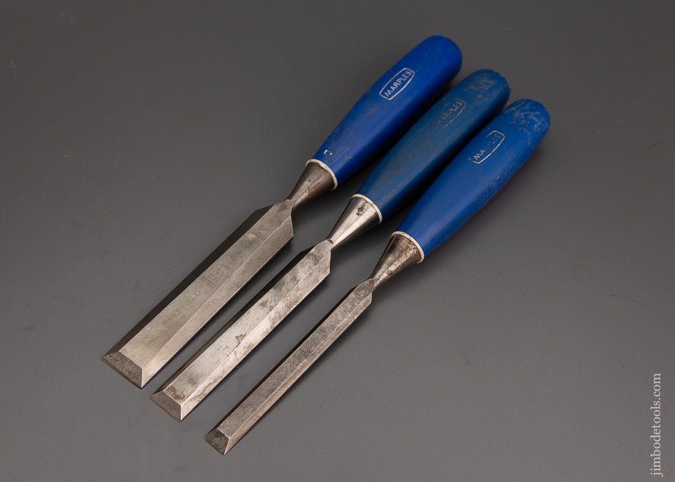 Fine Set of 3 MARPLES Bevel Edge Blue Chip Chisels - 102182