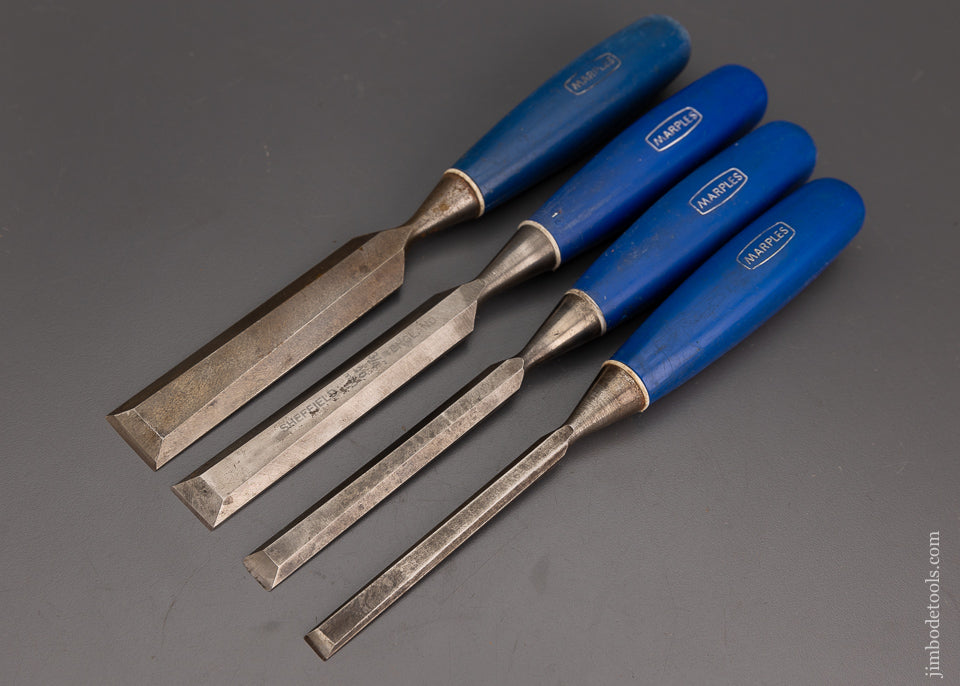 Fine Set of 4 MARPLES Bevel Edge Blue Chip Chisels - 102183