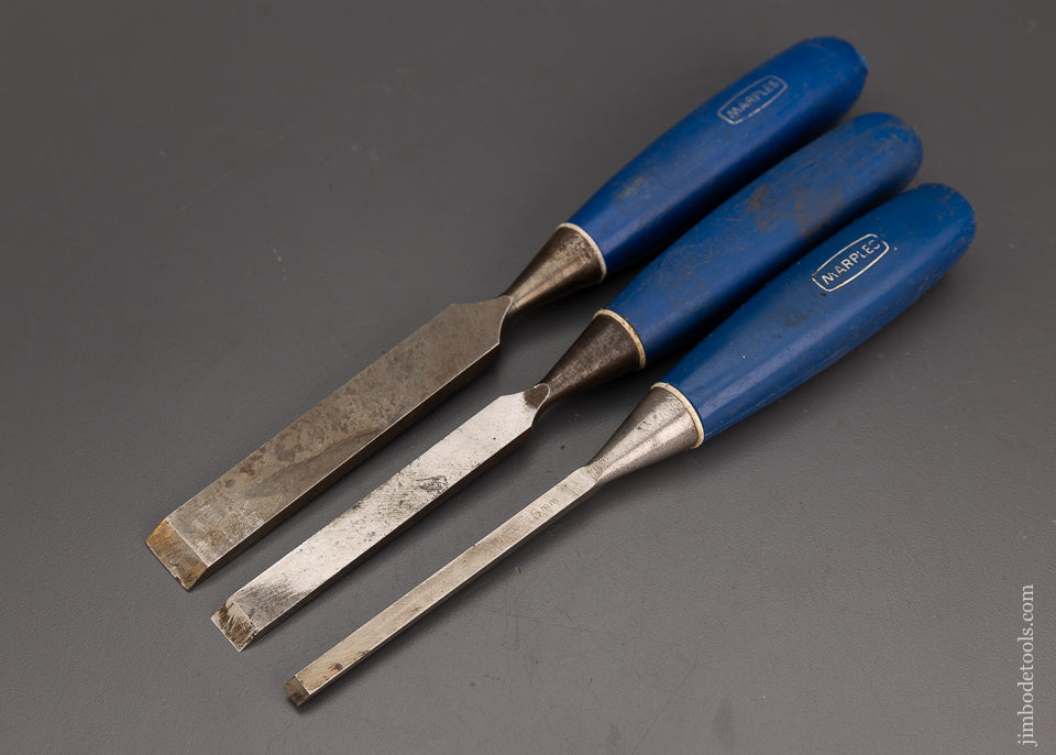Fine Set of 3 MARPLES Square Edge Blue Chip Chisels - 102184