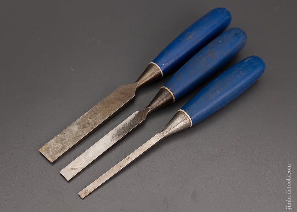 Fine Set of 3 MARPLES Square Edge Blue Chip Chisels - 102184