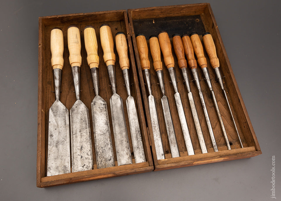 Complete Set of 12 Fine PS & W Socket Firmer Chisels in Original Box - 102203