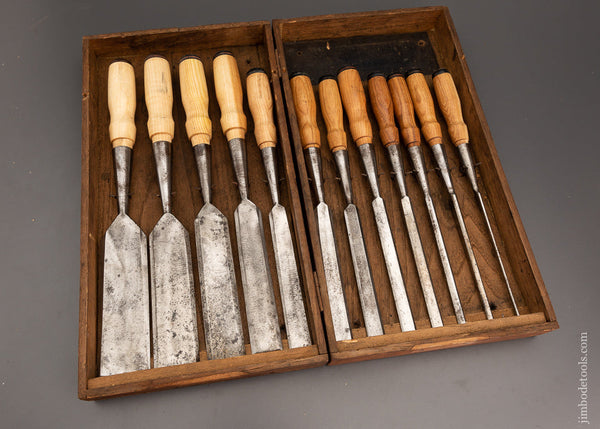 Complete Set of 12 Fine PS & W Socket Firmer Chisels in Original Box - 102203