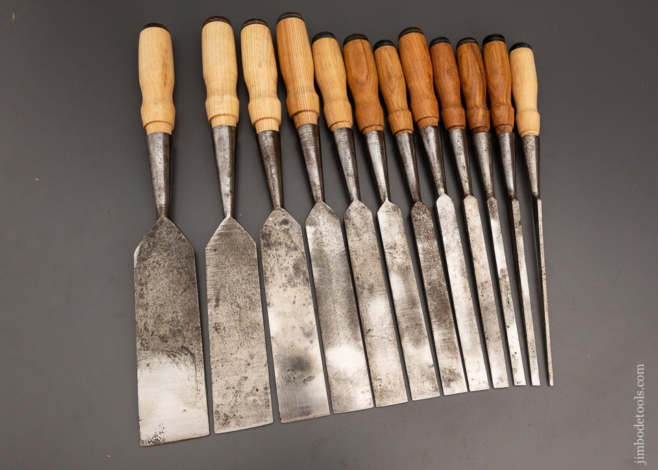 Complete Set of 12 Fine PS & W Socket Firmer Chisels in Original Box - 102203