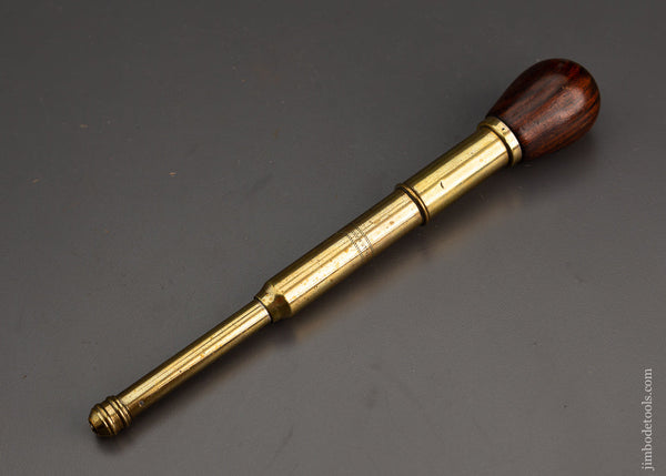 Rare MILLERS FALLS Rosewood Handle Brass Push Drill - EXCELSIOR 102498