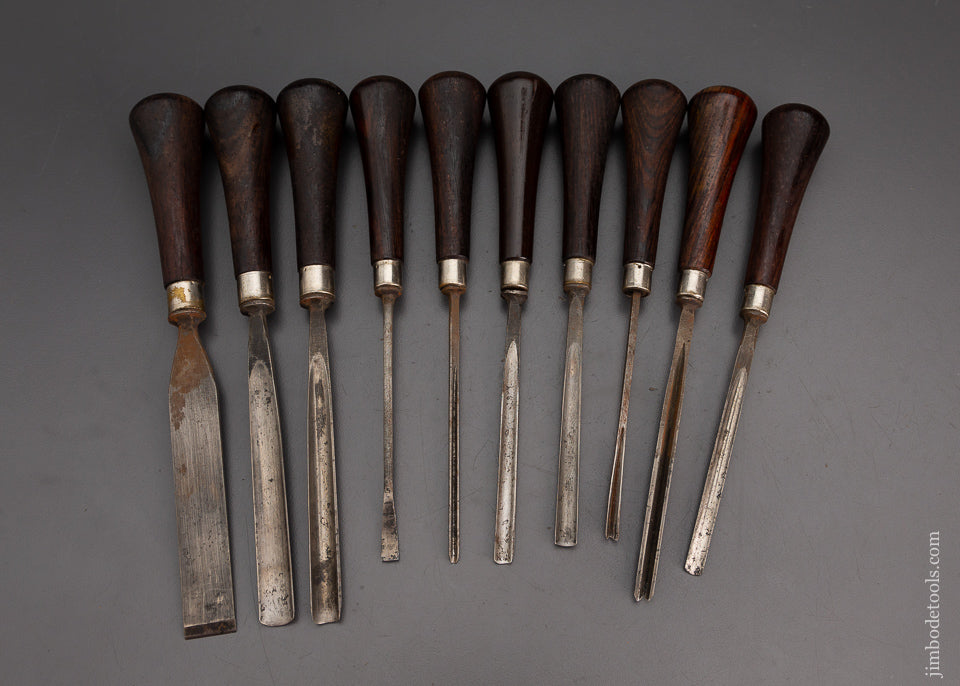 MILLERS FALLS Set No. 3 Rosewood Handle Carving Tools Set of 10 Extra Fine - 102654