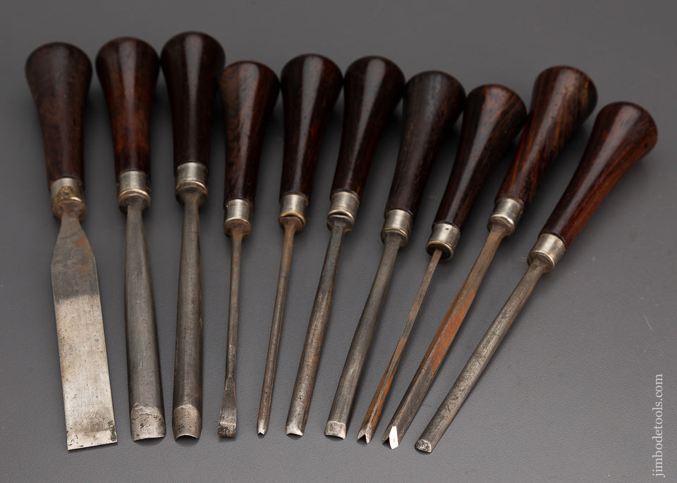 MILLERS FALLS Set No. 3 Rosewood Handle Carving Tools Set of 10 Extra Fine - 102654