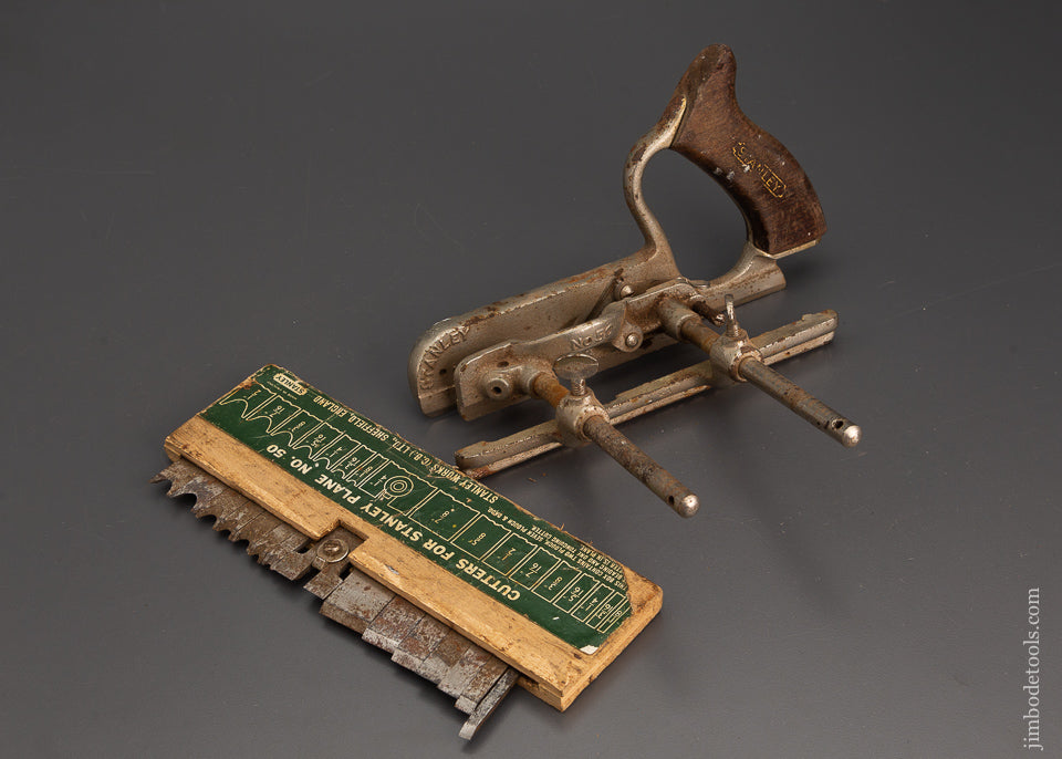 STANLEY No. 50 Plow Plane with 15 Cutters & One Stop - 102772
