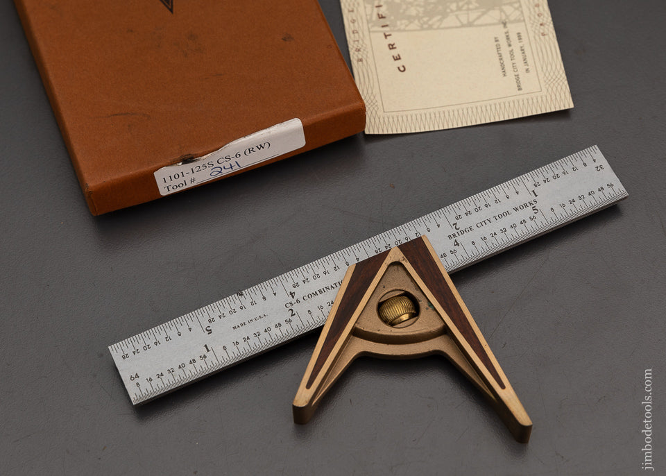 BRIDGE CITY TOOL WORKS CS-6 Rosewood Combination Square 6 Inch in Box - 102802