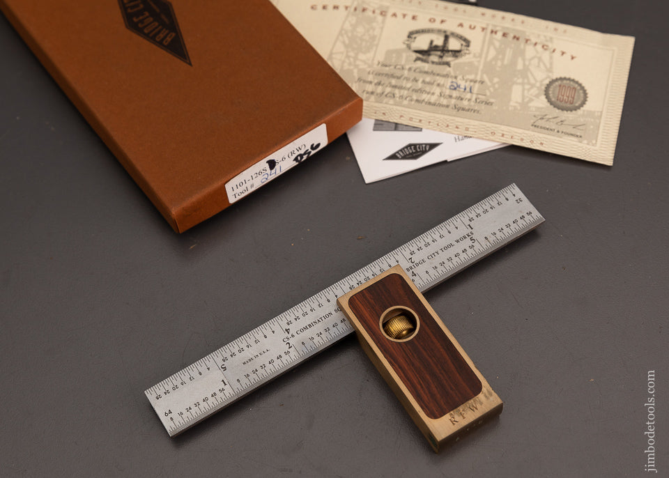 BRIDGE CITY TOOL WORKS CS-6 Rosewood Combination Square Mint in Box - 102803