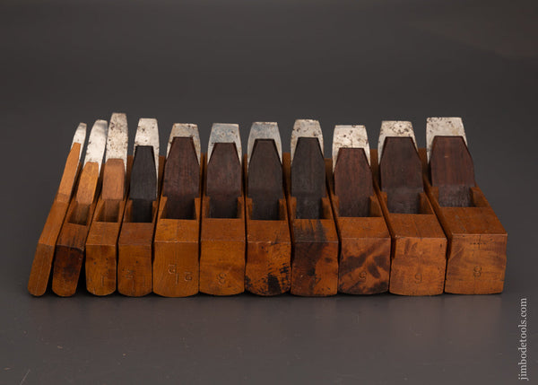 Beautiful Working Set of 11 Pattern Maker’s Round Planes with Rosewood Wedges - 102831