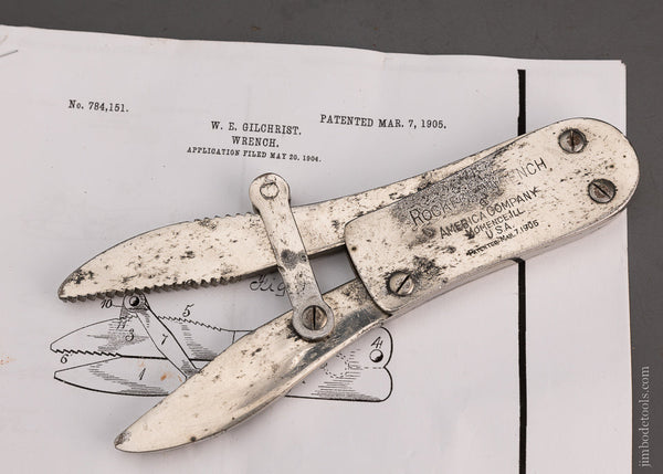Rare GILCHRIST PATENT Adjustable Alligator Wrench - 102849